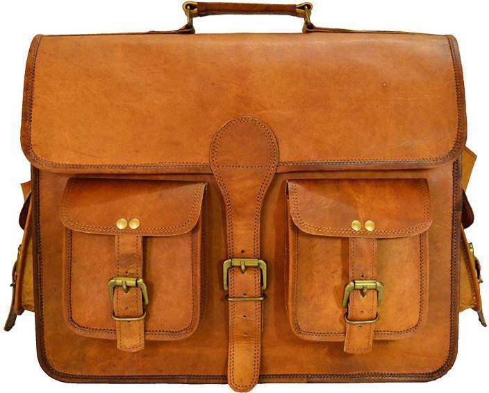Craftshades – Vintage Double Pocket 18"13 Handcrafted Leather Laptop Bag | 100% Genuine Leather