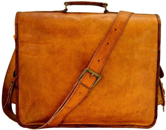 Craftshades – Vintage Double Pocket 18"13 Handcrafted Leather Laptop Bag | 100% Genuine Leather