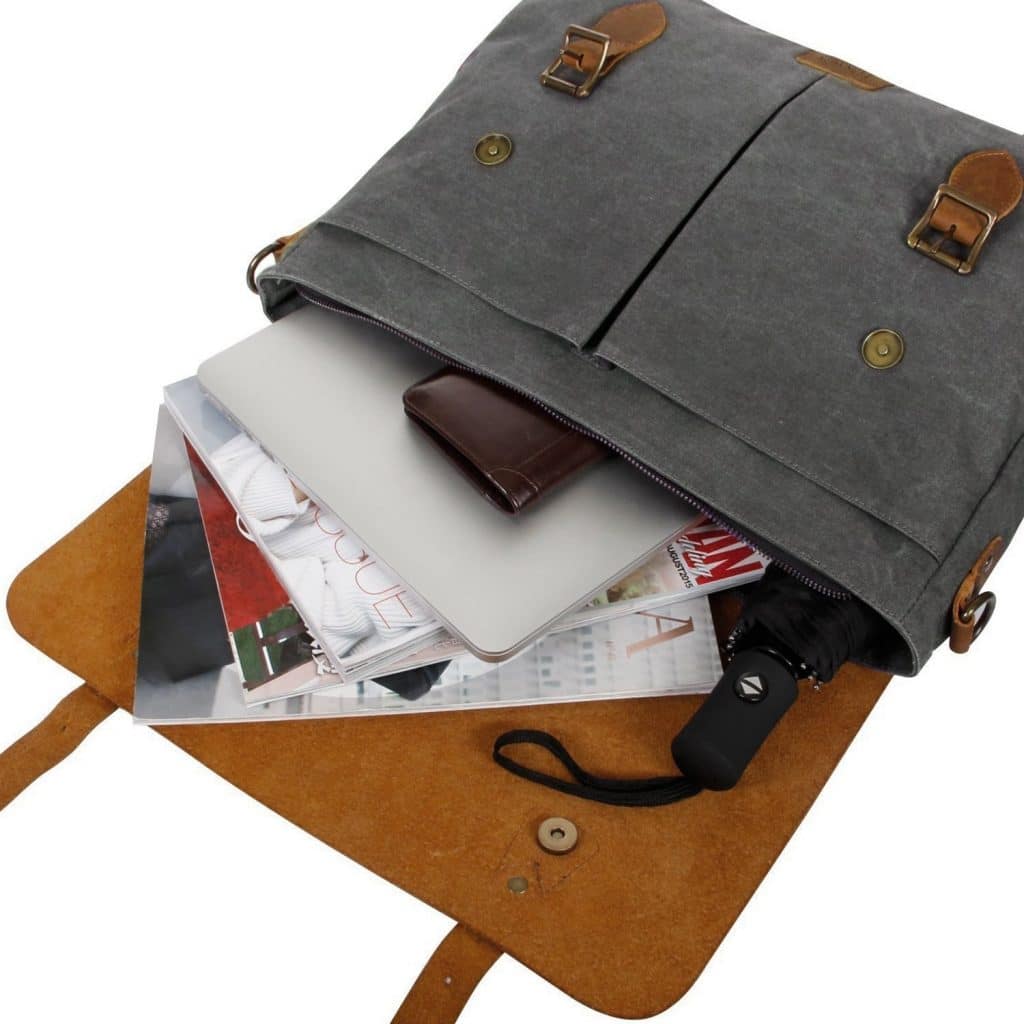 Craftshades 11x15 Canvas & Genuine Goat Leather Laptop Bag