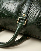 Forest Green Embossed Genuine Leather Duffle Bag