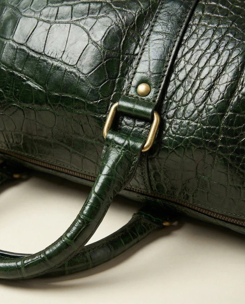 Forest Green Embossed Genuine Leather Duffle Bag