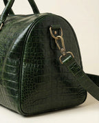 Forest Green Embossed Genuine Leather Duffle Bag