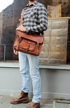 Craftshades - 13 inch Handcrafted Front Pocket Leather Bag for Unisex | 100% Genuine Leather