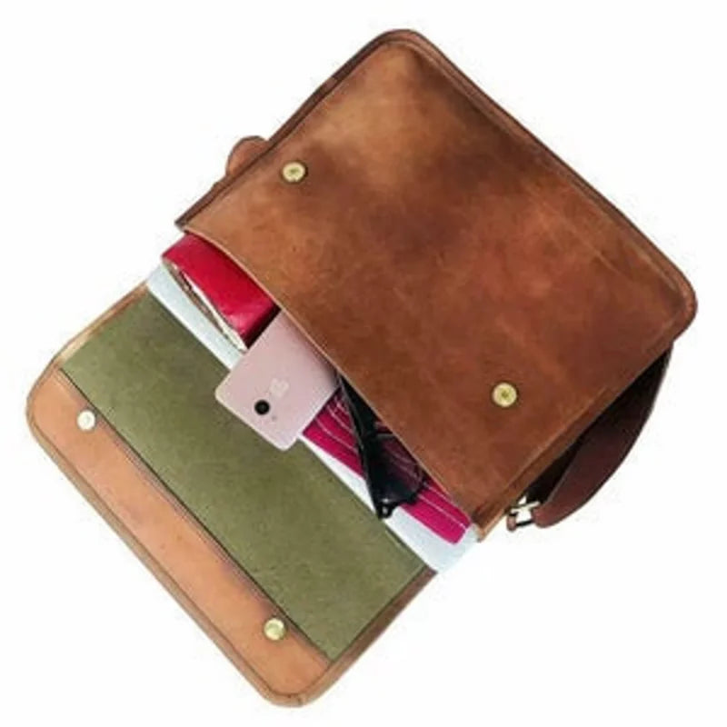 Craftshades - 11x15 Half Flap Genuine Goat Leather Messenger (Brown Tan)