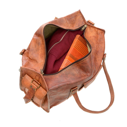 Craftshades -  22 Inches 4 Edges Handcrafted Duffle Goat Leather Bag | 100% Genuine Leather Bag
