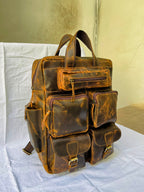 Full Grain Leather Backpack, Vintage Rucksack Laptop Travel Bag