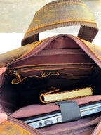 Full Grain Leather Backpack, Vintage Rucksack Laptop Travel Bag