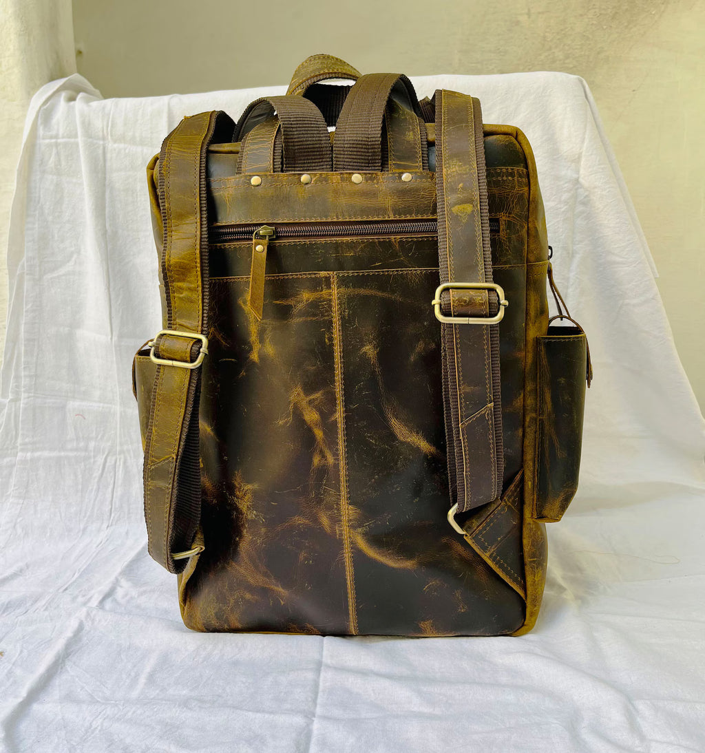 Full Grain Leather Backpack, Vintage Rucksack Laptop Travel Bag