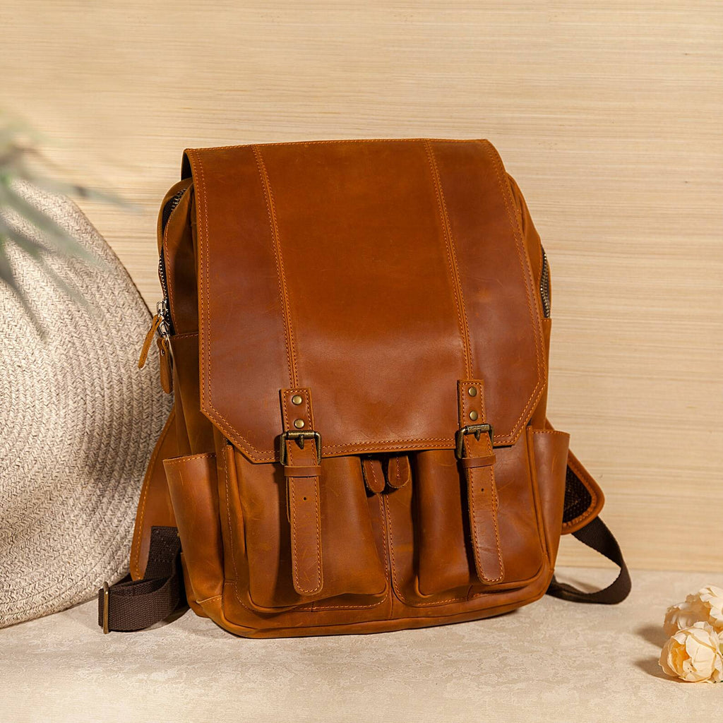 Craftshades – Leather Backpack, 16 Inches Personalized Engraved Laptop Rucksack Men Crazy Buffalo Leather School Backpack Bag For Outdoor