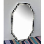 Handmade Bone Inlay Mirror Frame – Floral Design (White &amp; Black)