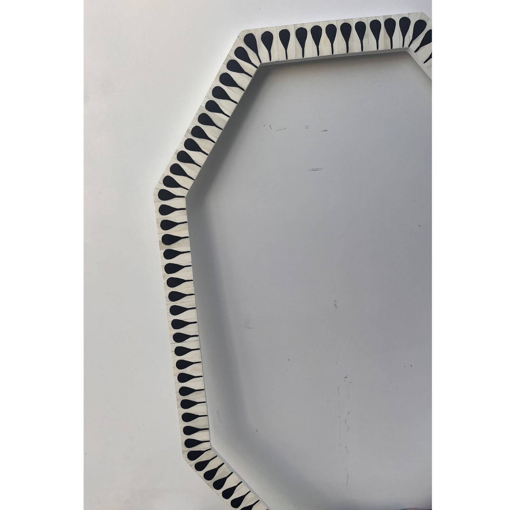 Handmade Bone Inlay Mirror Frame – Floral Design (White &amp; Black)
