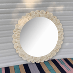 Handmade Round Bone Inlay Mirror Frame – Petal Carving Design