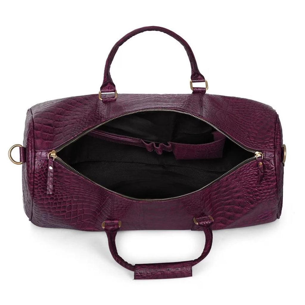 Forest Burgundy Embossed Genuine Leather Duffle Bag