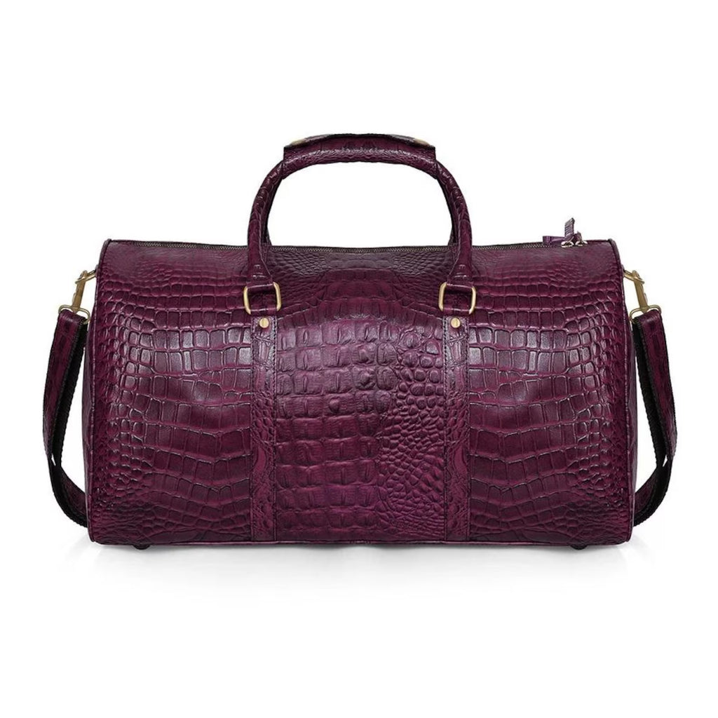 Forest Burgundy Embossed Genuine Leather Duffle Bag