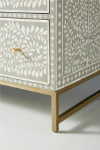 Bone Inlay Chest of 6 Drawers Floral Design in Grey Color