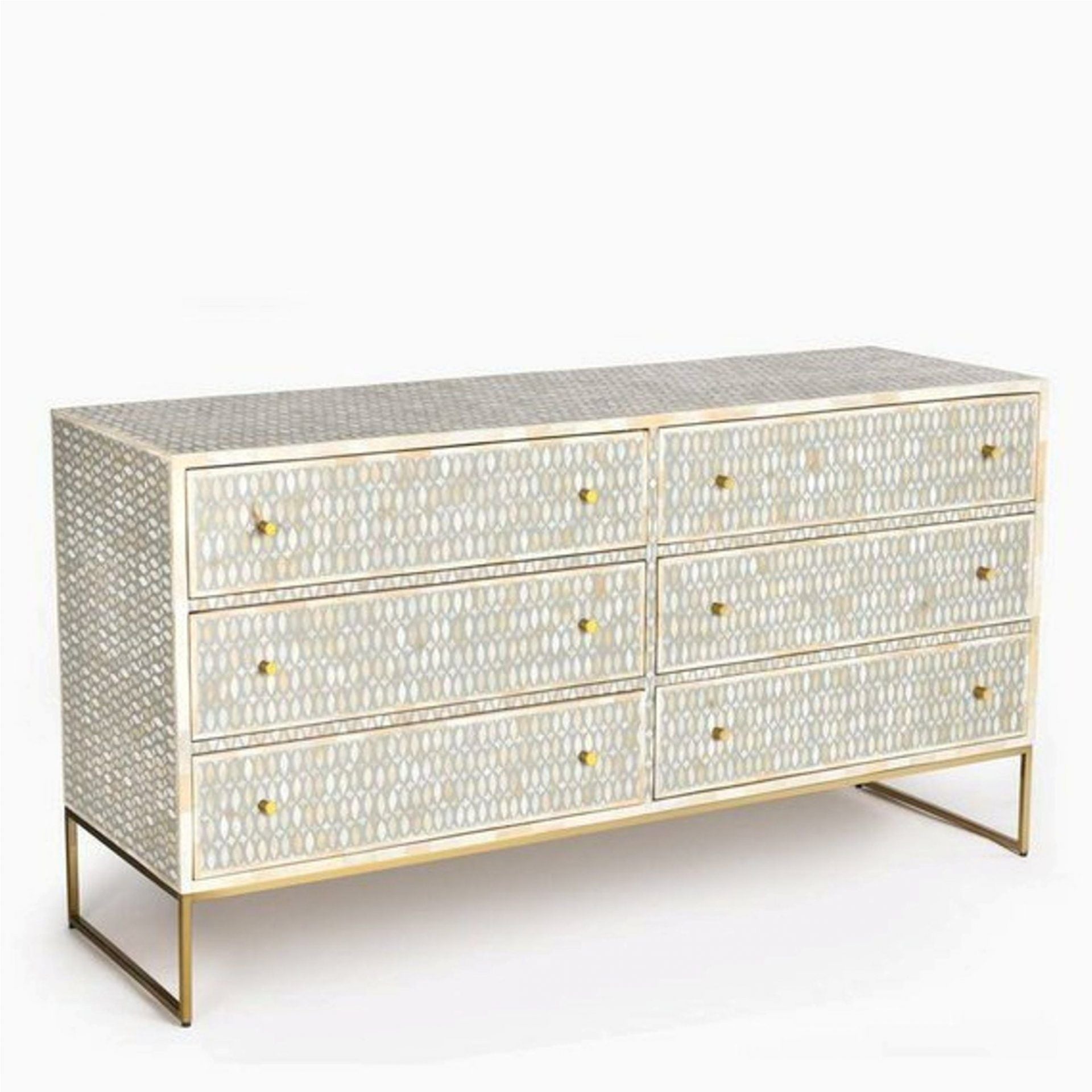 Bone Inlay Chest of 6 Drawers Geometric Design in Grey Color