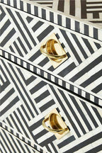 Bone Inlay Chest of 3 Drawers Stripe Line Design in Black Color