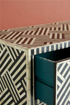 Bone Inlay Optical Inlay Chest of 9 Drawers in Black