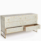 Bone Inlay Chest of 6 Drawers Geometric Design in Grey Color