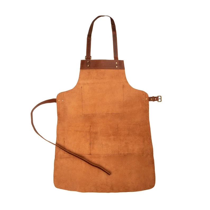 CraftShades Distressed Multi-Pocket Leather Apron - Brown Full Grain Leather - Butchers Apron For Hobbyists Woodwork Blacksmith with Pockets by CraftShades