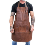 CraftShades Distressed Multi-Pocket Leather Apron - Brown Full Grain Leather - Butchers Apron For Hobbyists Woodwork Blacksmith with Pockets by CraftShades