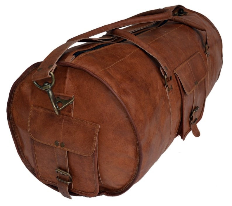 Craftshades - 20 Inch Handcrafted Curved Duffle Goat Leather Bag | 100 Genuine Leather