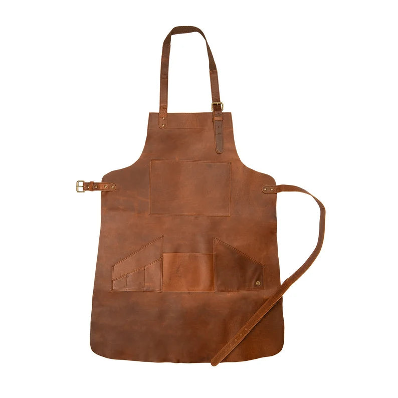 CraftShades Distressed Multi-Pocket Leather Apron - Brown Full Grain Leather - Butchers Apron For Hobbyists Woodwork Blacksmith with Pockets by CraftShades