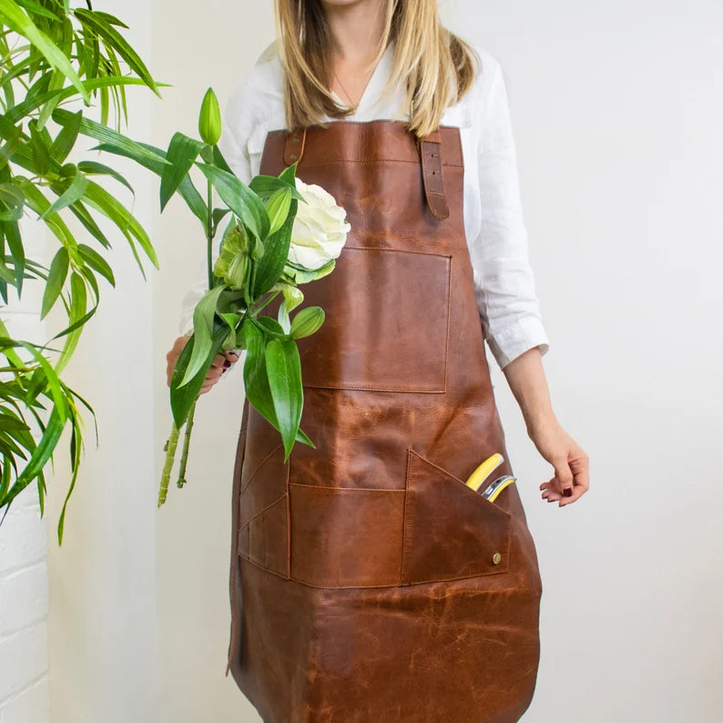 CraftShades Distressed Multi-Pocket Leather Apron - Brown Full Grain Leather - Butchers Apron For Hobbyists Woodwork Blacksmith with Pockets by CraftShades