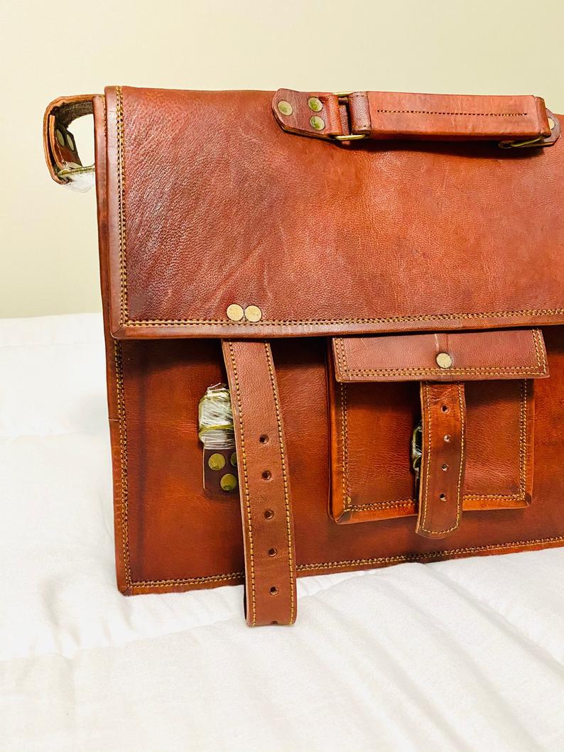 Craftshades – 13 Inch Classic Handcrafted Goat Leather Laptop Bag | 100% Genuine Leather