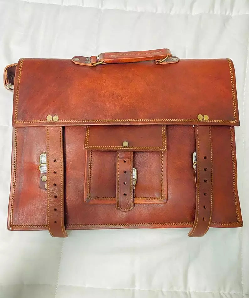 Craftshades – 13 Inch Classic Handcrafted Goat Leather Laptop Bag | 100% Genuine Leather