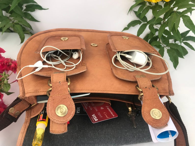 CraftShades -9*11 Inch cross body double pocket sling goat leather bag for boys &amp; girls