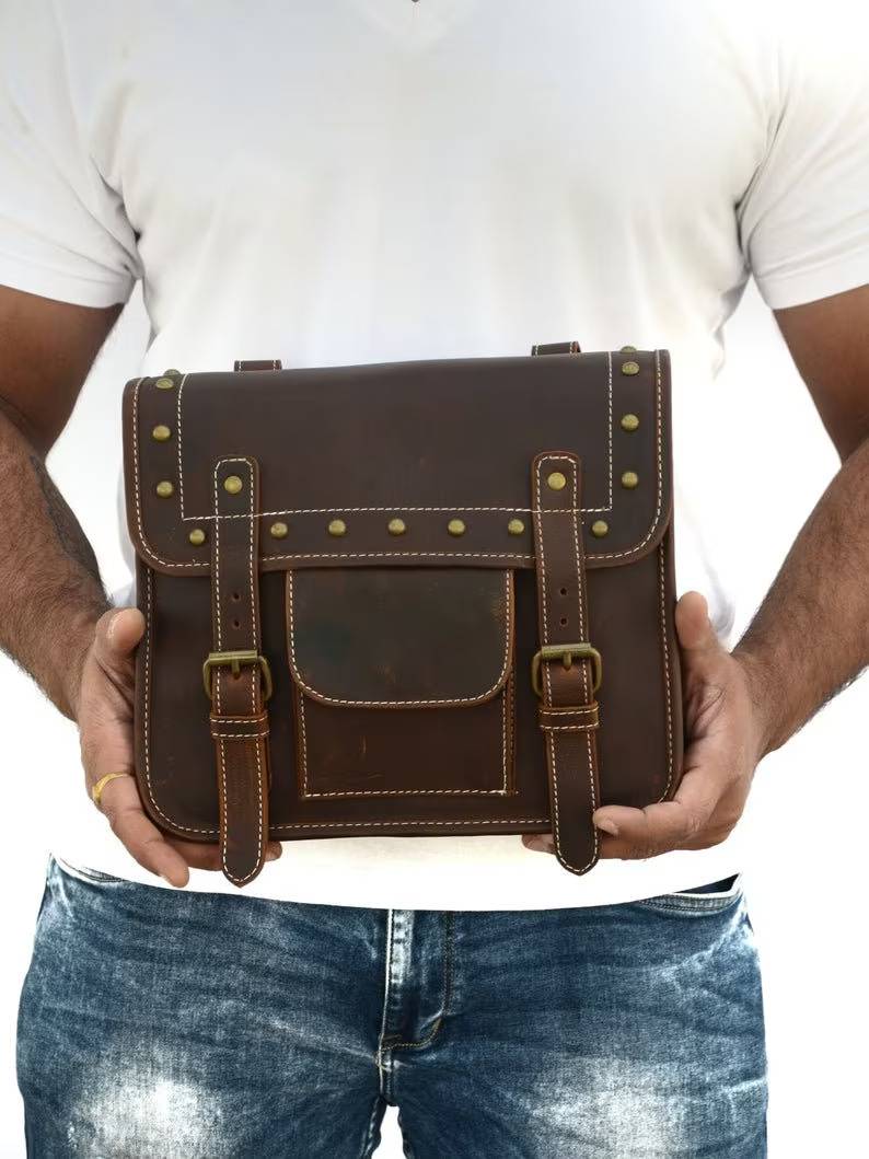 CraftShades Leather Bike Bag saddle bag bags panniers bag Saddlebags Side Leather Motorcycle Side Panniers Bag brown color (Copy)