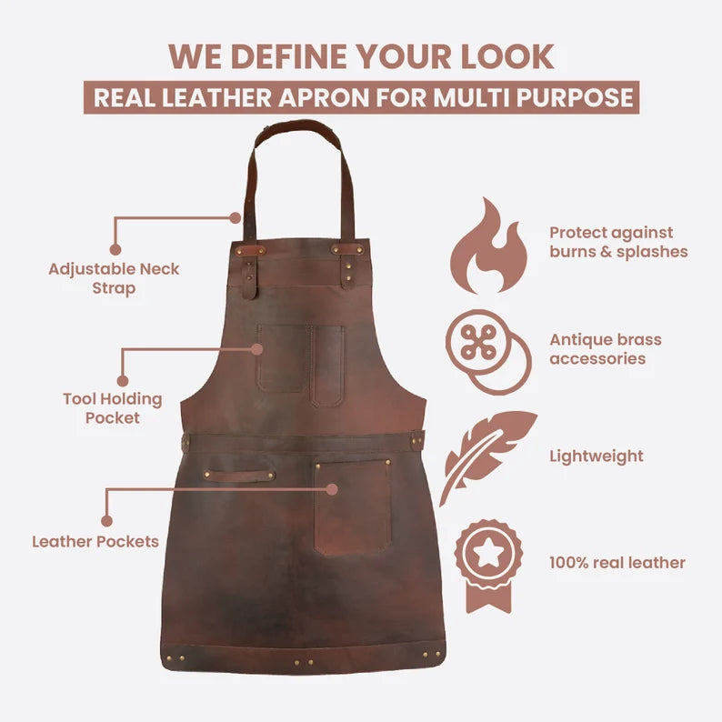 CraftShades Dark Brown Full Grain Leather Apron Butcher Apron -Cook Apron -BBQ Apron -Cooking Apron - Blacksmith Apron - Barber Apron - Woodwork Apron