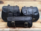 Craftshades Saddle Bags Motorcycle Bag Black Leather Pouch Saddlebag Motorbike Tool Pouch Set of 3 Bags Saddle Leather bag