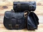 Craftshades Saddle Bags Motorcycle Bag Black Leather Pouch Saddlebag Motorbike Tool Pouch Set of 3 Bags Saddle Leather bag