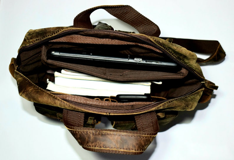 Craftshades Vintage Handmade Leather Messenger Bag for Laptop Briefcase Best Computer Satchel School Distressed Bag 18 inches (Brown)