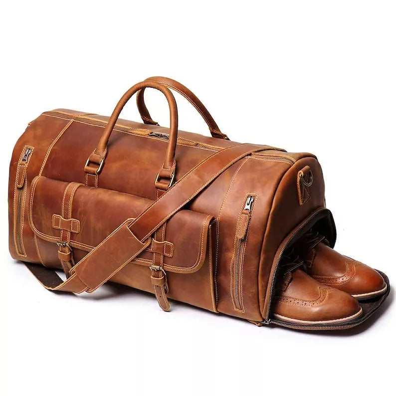 CraftShades - 22” Leather Duffle with Separate Shoe Compartment