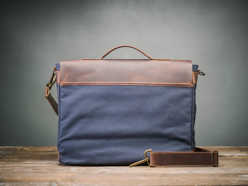 Craftshades – 11*15" Handcrafted Canvas+ Goat Leather Laptop Bag (Brown) | 100% Genuine Leather