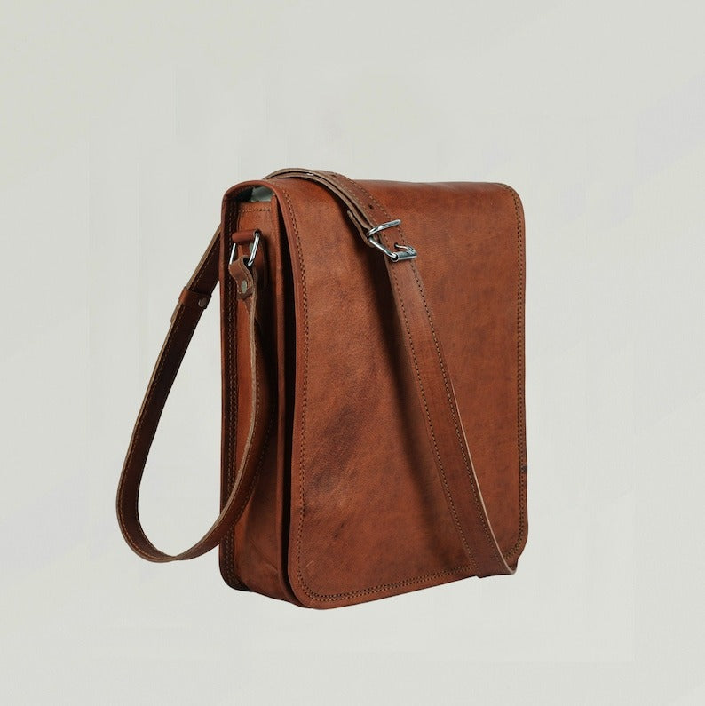 Craftshades - 9*11 inches Full Flap Handcrafted Goat Leather Sling Bag | 100% Genuine Leather