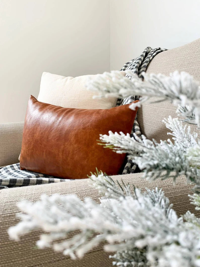 leather Tan sofa  Cushion cover