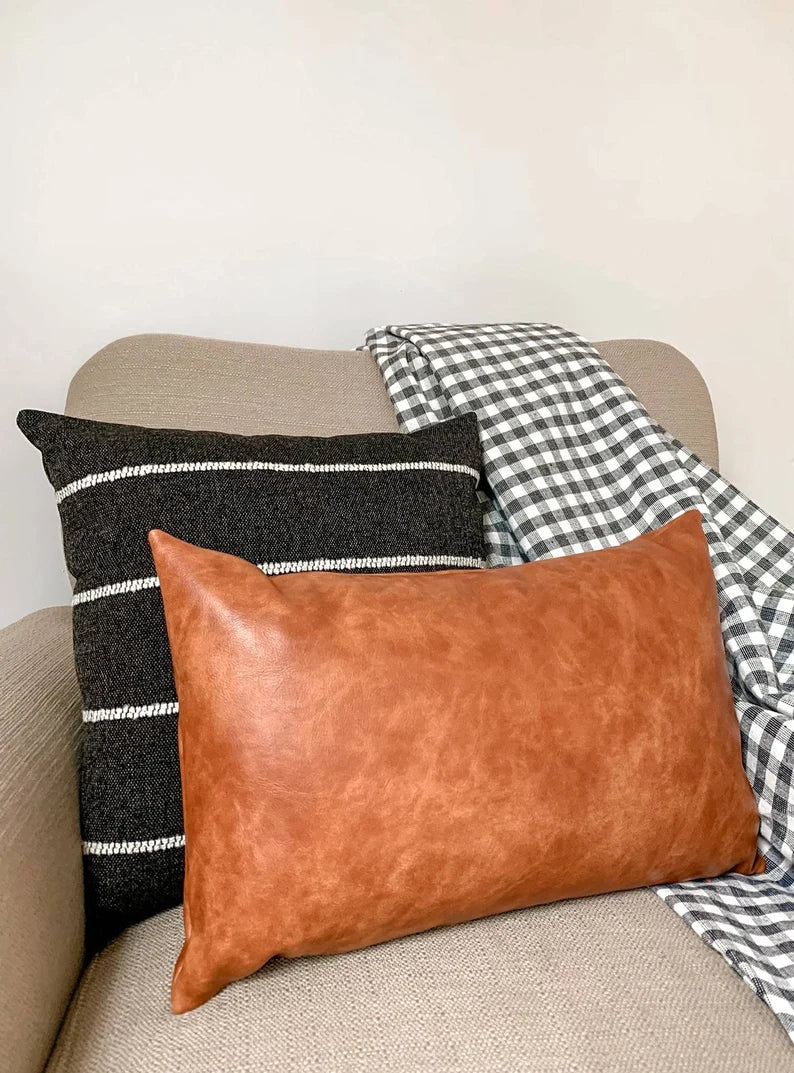 leather Tan sofa  Cushion cover