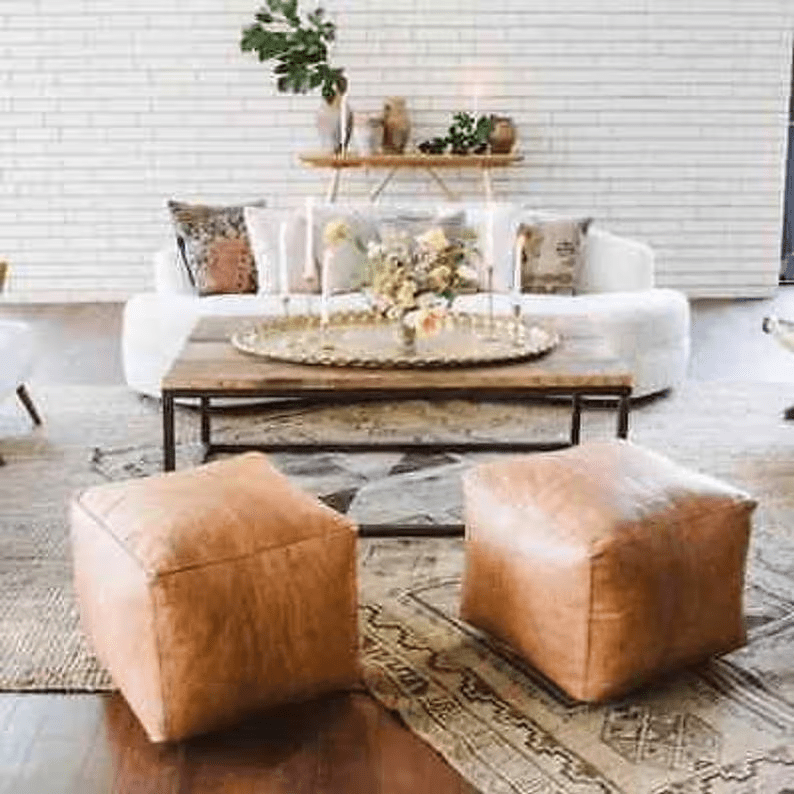 Moroccan Leather Pouf