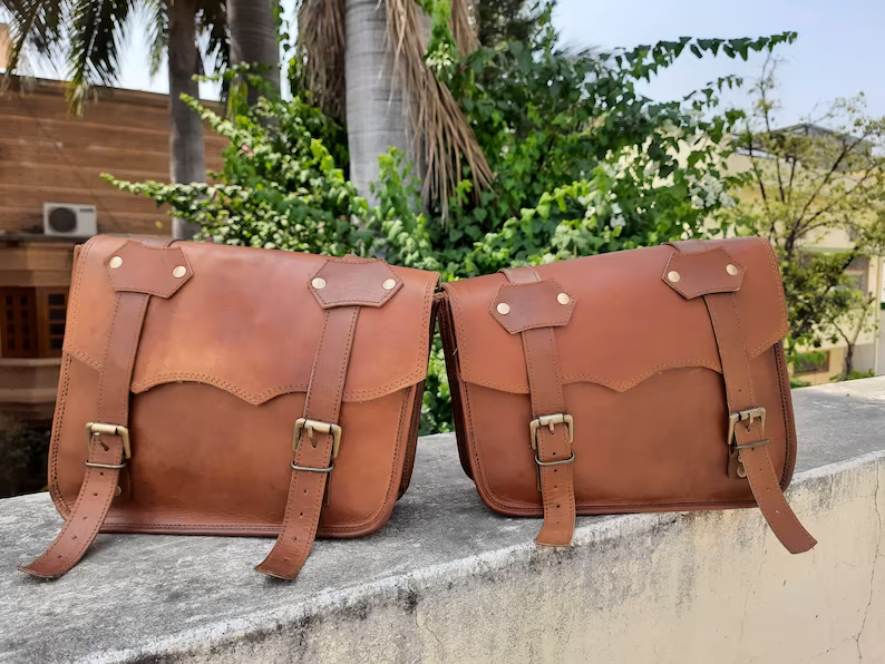 Craftshades Leather Handmade combo Saddle Bag Motorcycle Luggage Pannier bag