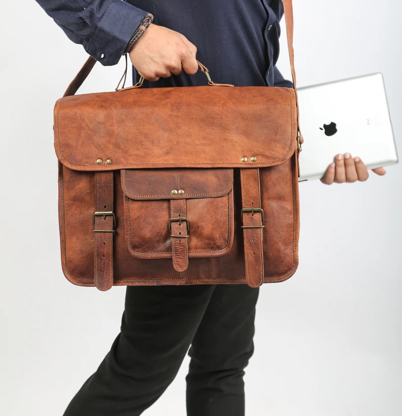 CraftShades  Combo Offer - 15 Inch Handmade Leather Laptop Bag, &amp; Belt
