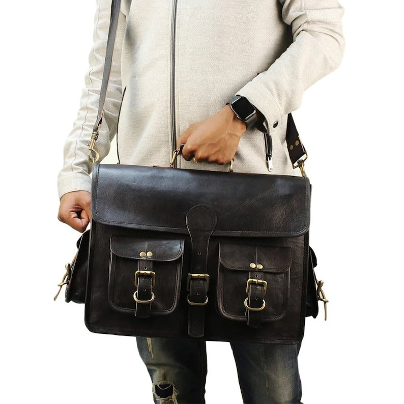 Craftshades - 11*15 Inch 4 Pockets Handcrafted Leather Bag| 100% Genuine Leather