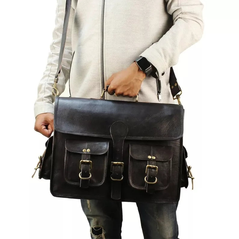Craftshades Handmade Multi Pocket Leather Office Bag