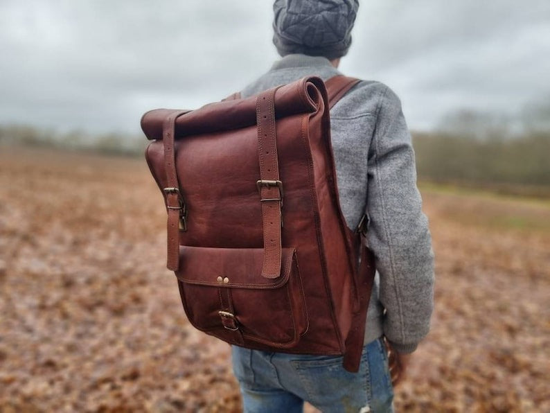 Craftshades – Multiple Pockets 12*16 Inch Handcrafted Goat Leather Roll Bag | 100% Genuine Leather