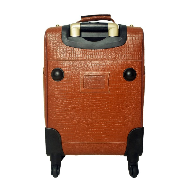 Leather Trolley Travel Bag Weekender Overnight Light Brown Leather Bag With Four Wheels Leather Cabin
