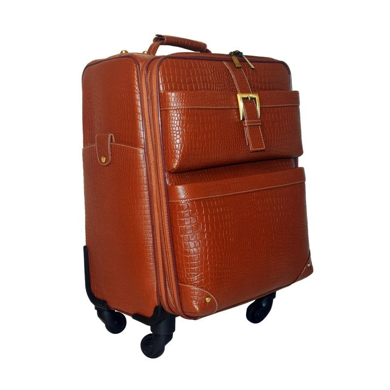 Leather Trolley Travel Bag Weekender Overnight Light Brown Leather Bag With Four Wheels Leather Cabin
