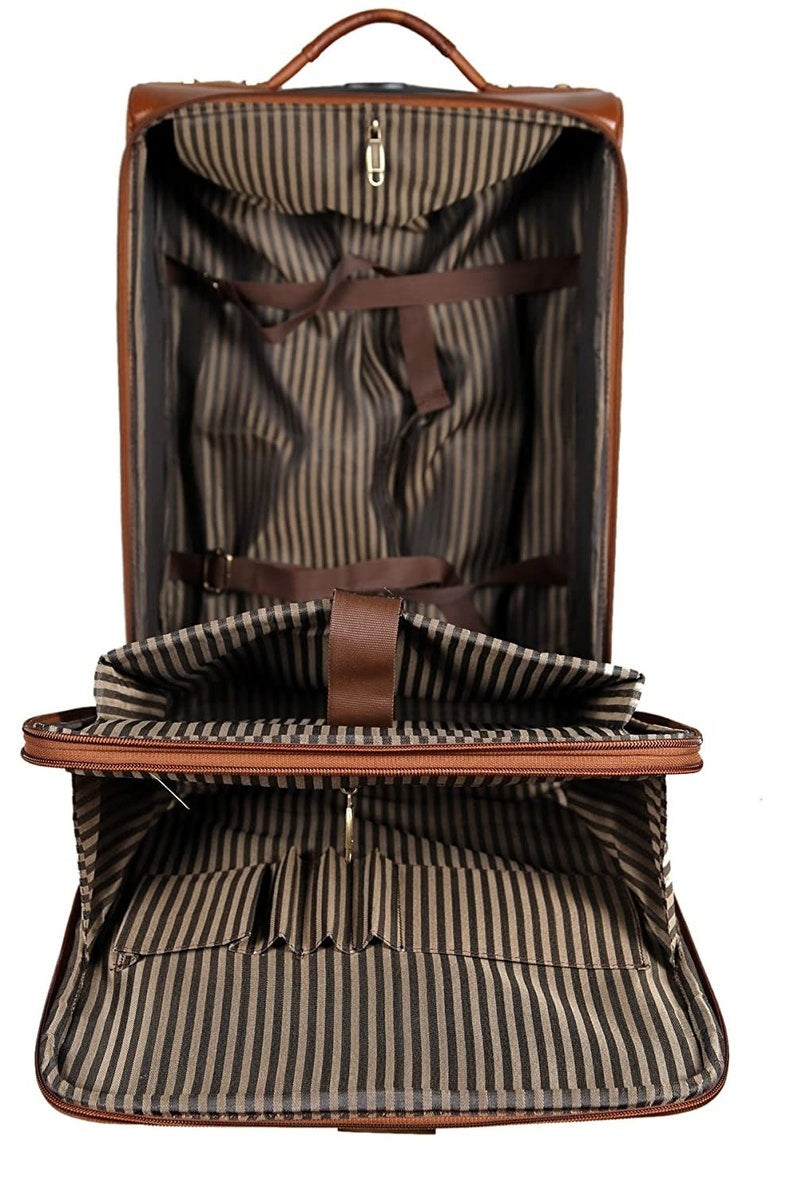 Leather Trolley Travel Bag Weekender Overnight Light Brown Leather Bag With Four Wheels Leather Cabin
